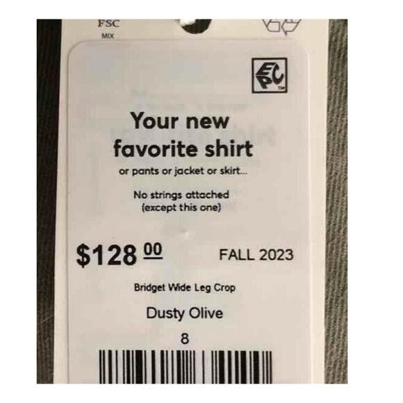 Marine Layer Wide Leg Crop Pants Dusty Olive Green Size 8 New - Picture 5 of 7